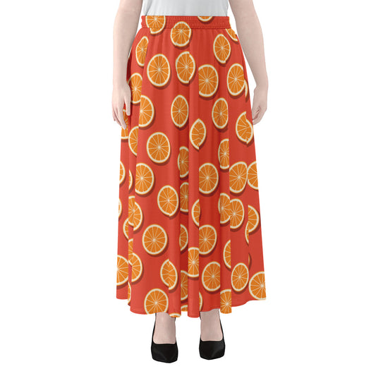 Orange Slices Pattern Print Chiffon Maxi Skirt