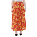 Orange Slices Pattern Print Chiffon Maxi Skirt