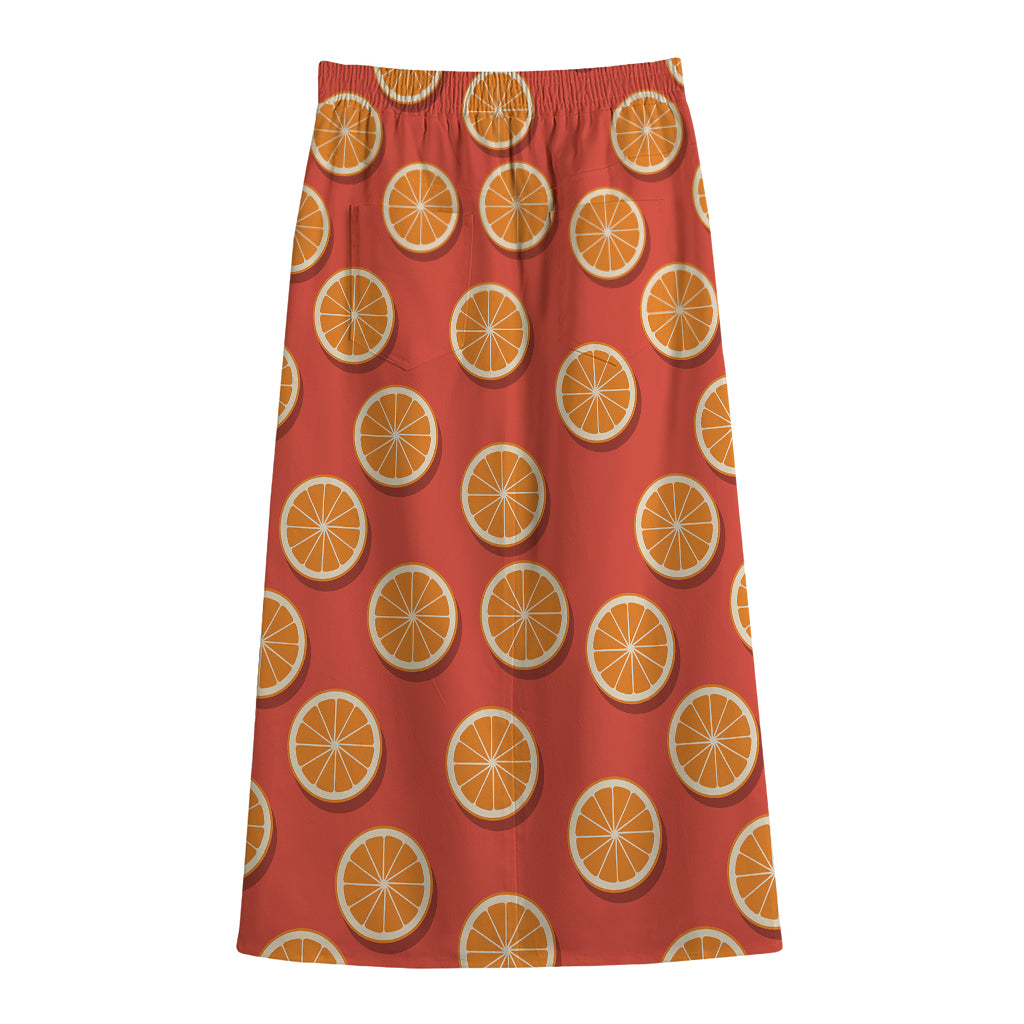 Orange Slices Pattern Print Cotton Front Slit Maxi Skirt