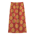 Orange Slices Pattern Print Cotton Front Slit Maxi Skirt