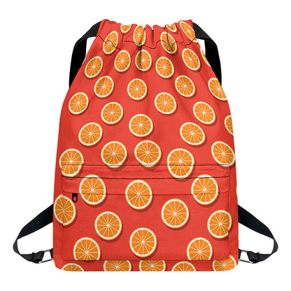 Orange Slices Pattern Print Drawstring Backpack