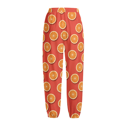 Orange Slices Pattern Print Fleece Lined Knit Pants
