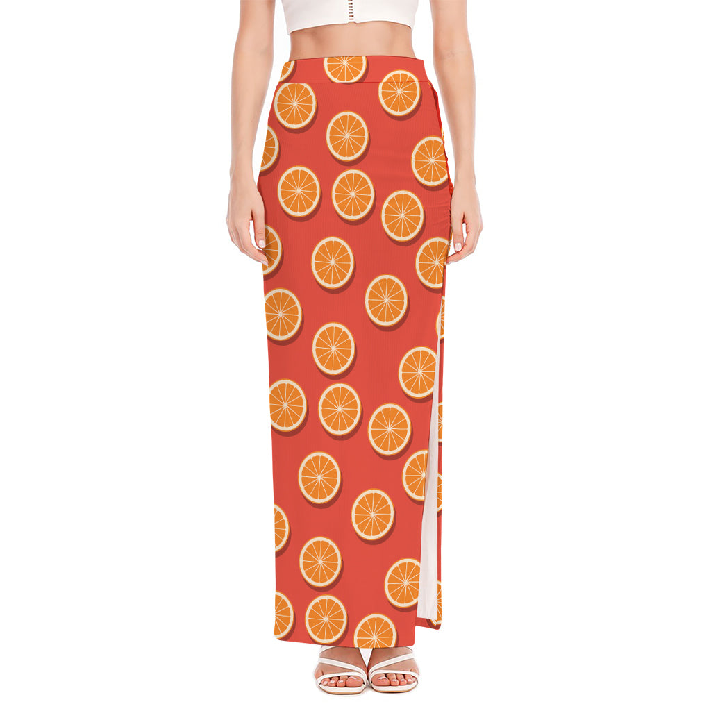 Orange Slices Pattern Print High Slit Maxi Skirt