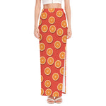 Orange Slices Pattern Print High Slit Maxi Skirt