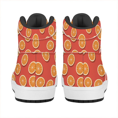 Orange Slices Pattern Print High Top Leather Sneakers