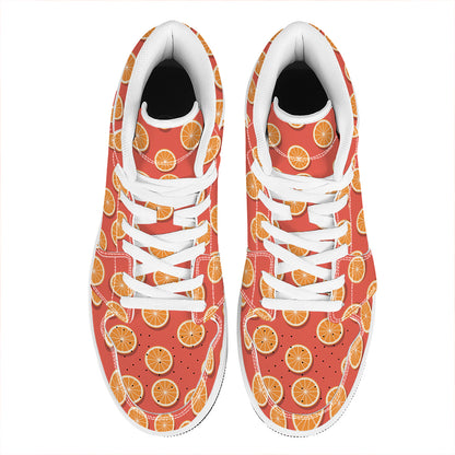Orange Slices Pattern Print High Top Leather Sneakers