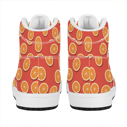 Orange Slices Pattern Print High Top Leather Sneakers