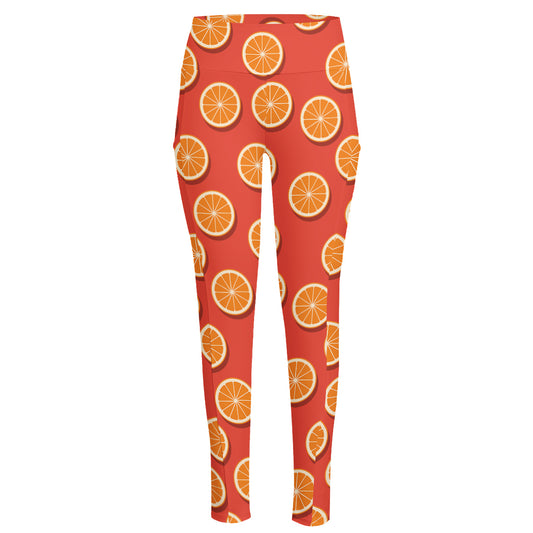 Orange Slices Pattern Print High-Waisted Pocket Leggings
