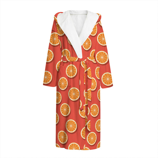 Orange Slices Pattern Print Hooded Bathrobe