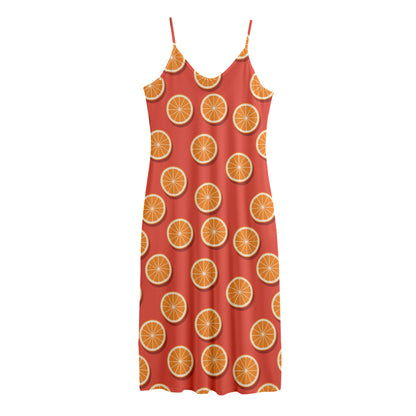 Orange Slices Pattern Print Jersey Midi Cami Dress