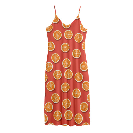 Orange Slices Pattern Print Jersey Midi Cami Dress