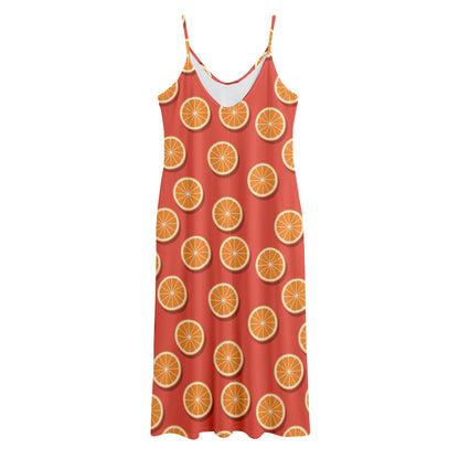 Orange Slices Pattern Print Jersey Midi Cami Dress