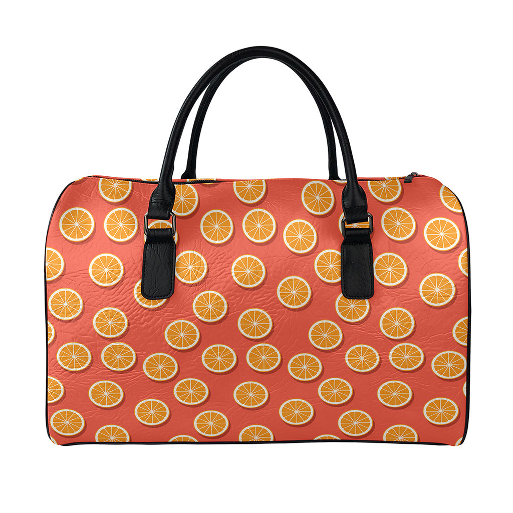 Orange Slices Pattern Print Leather Duffle Bag