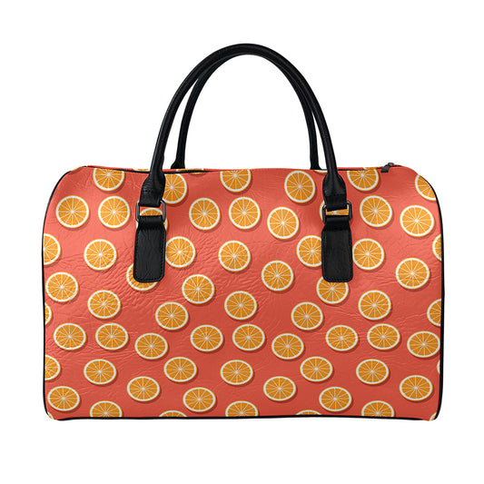 Orange Slices Pattern Print Leather Duffle Bag