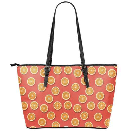 Orange Slices Pattern Print Leather Tote Bag