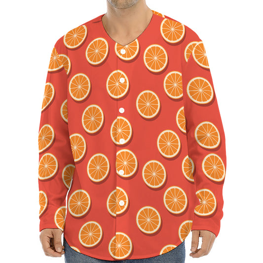 Orange Slices Pattern Print Long Sleeve Baseball Jersey