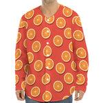 Orange Slices Pattern Print Long Sleeve Baseball Jersey