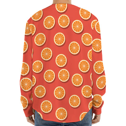 Orange Slices Pattern Print Long Sleeve Baseball Jersey