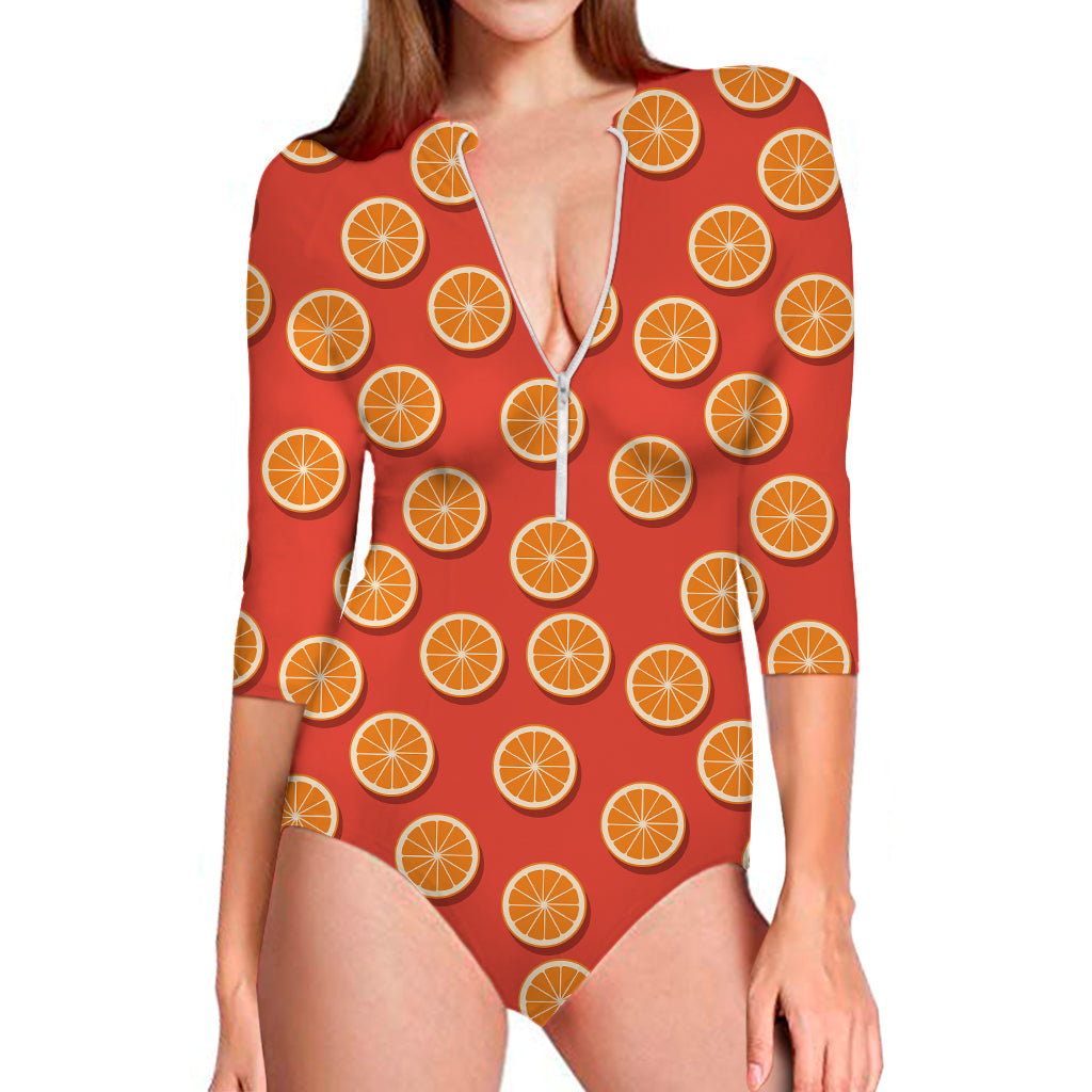 Orange Slices Pattern Print Long Sleeve Swimsuit