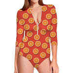 Orange Slices Pattern Print Long Sleeve Swimsuit