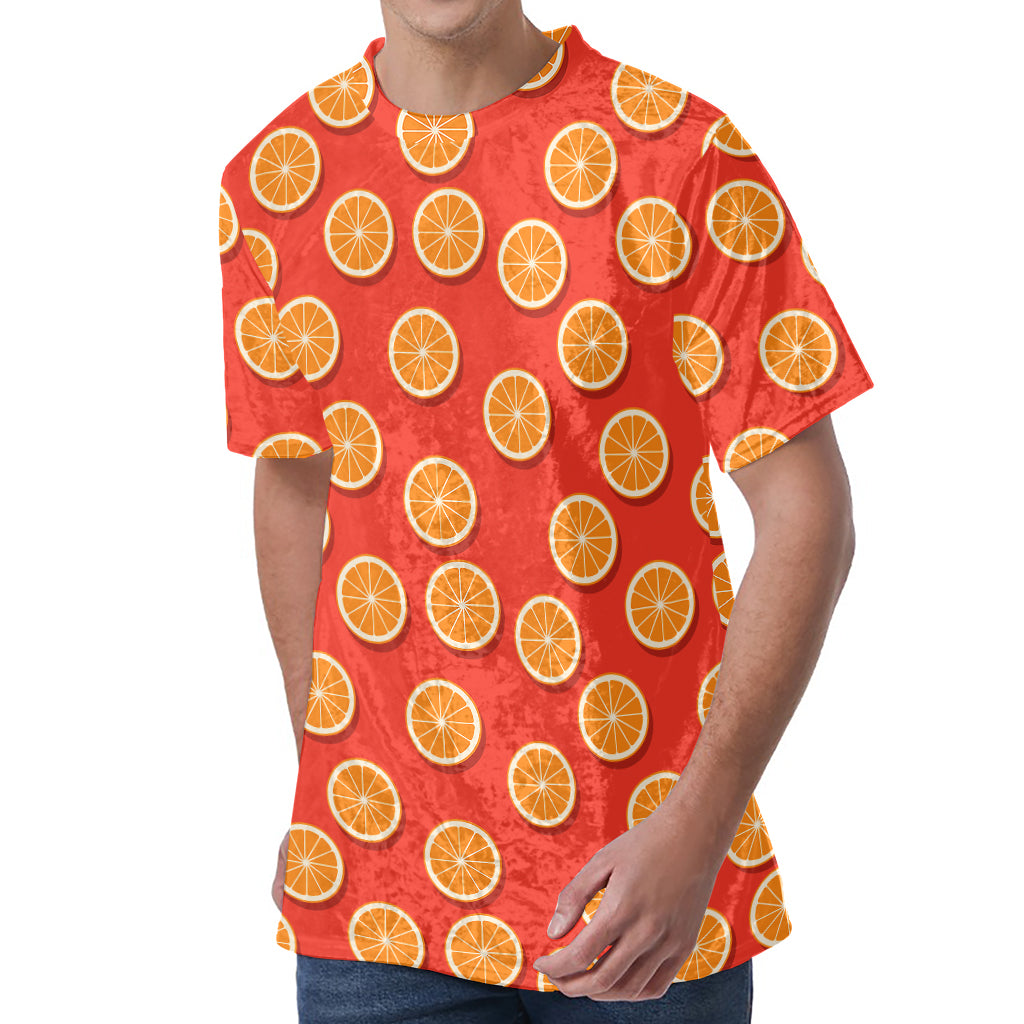 Orange Slices Pattern Print Men's Velvet T-Shirt