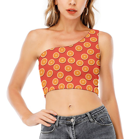 Orange Slices Pattern Print One Shoulder Crop Top