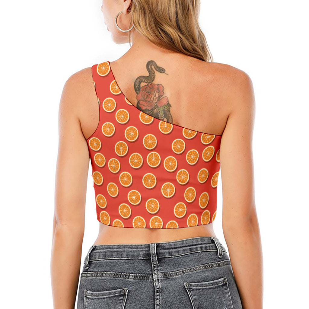 Orange Slices Pattern Print One Shoulder Crop Top