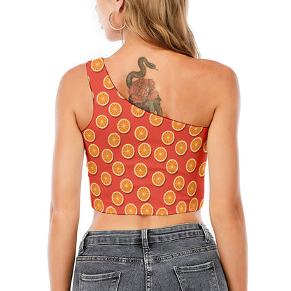 Orange Slices Pattern Print One Shoulder Crop Top