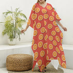 Orange Slices Pattern Print Silk V-Neck Kaftan Dress