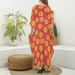 Orange Slices Pattern Print Silk V-Neck Kaftan Dress
