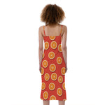 Orange Slices Pattern Print Slim Fit Midi Cami Dress