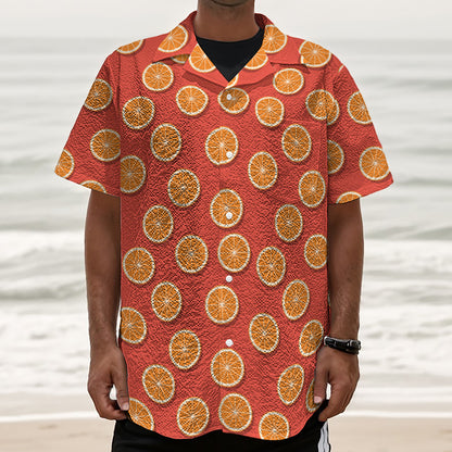 Orange Slices Pattern Print Textured Short Sleeve Shirt