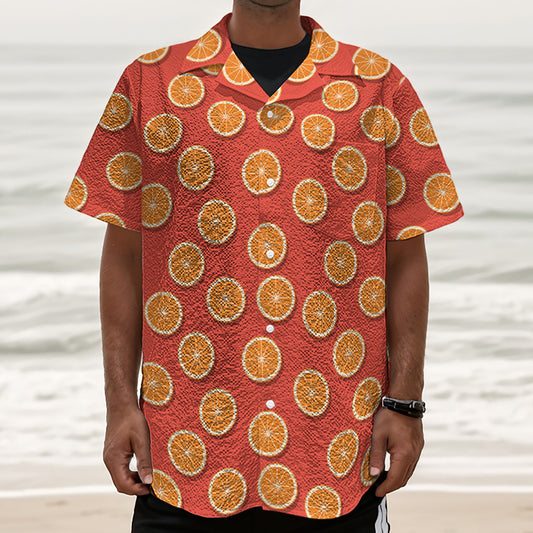 Orange Slices Pattern Print Textured Short Sleeve Shirt