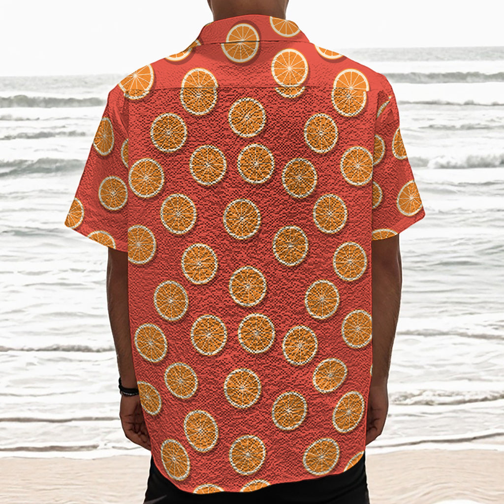 Orange Slices Pattern Print Textured Short Sleeve Shirt