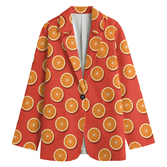 Orange Slices Pattern Print Women's Cotton Blazer