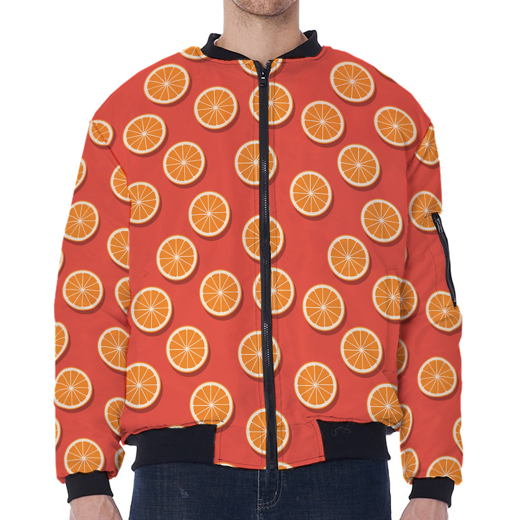 Orange Slices Pattern Print Zip Sleeve Bomber Jacket