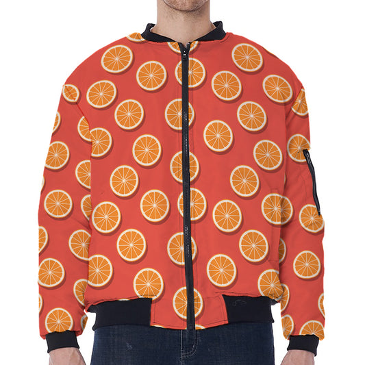 Orange Slices Pattern Print Zip Sleeve Bomber Jacket