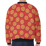 Orange Slices Pattern Print Zip Sleeve Bomber Jacket