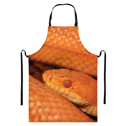 Orange Snake Print Bib Apron With Pocket