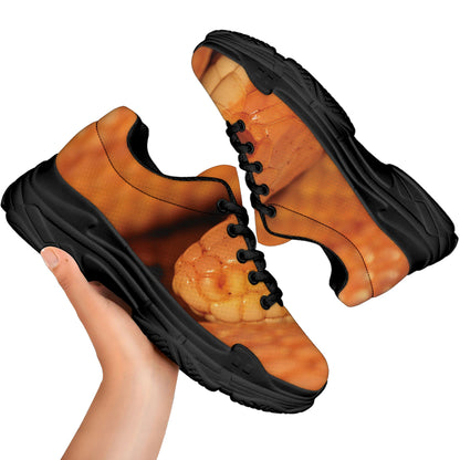 Orange Snake Print Black Chunky Shoes