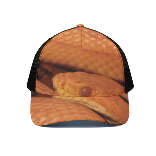 Orange Snake Print Black Mesh Trucker Cap