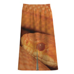 Orange Snake Print Cotton Front Slit Maxi Skirt