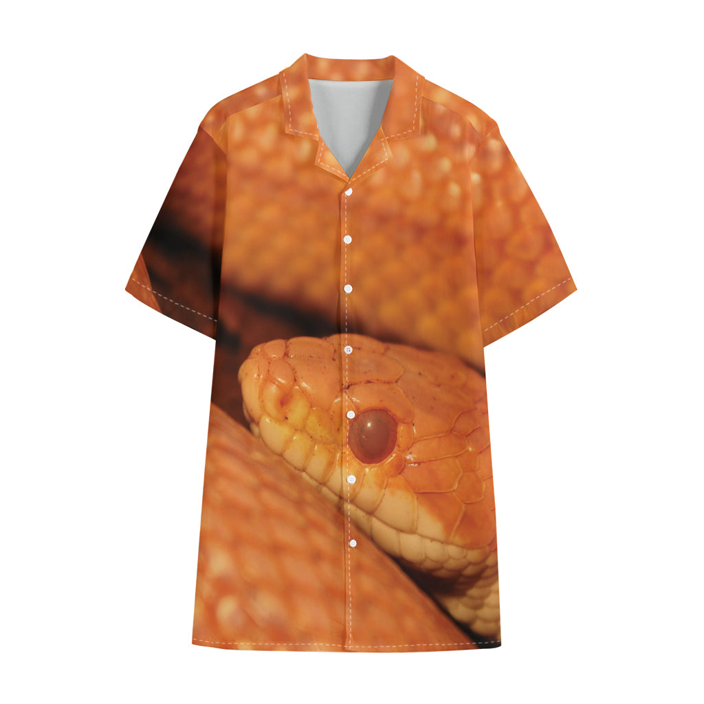 Orange Snake Print Cotton Hawaiian Shirt
