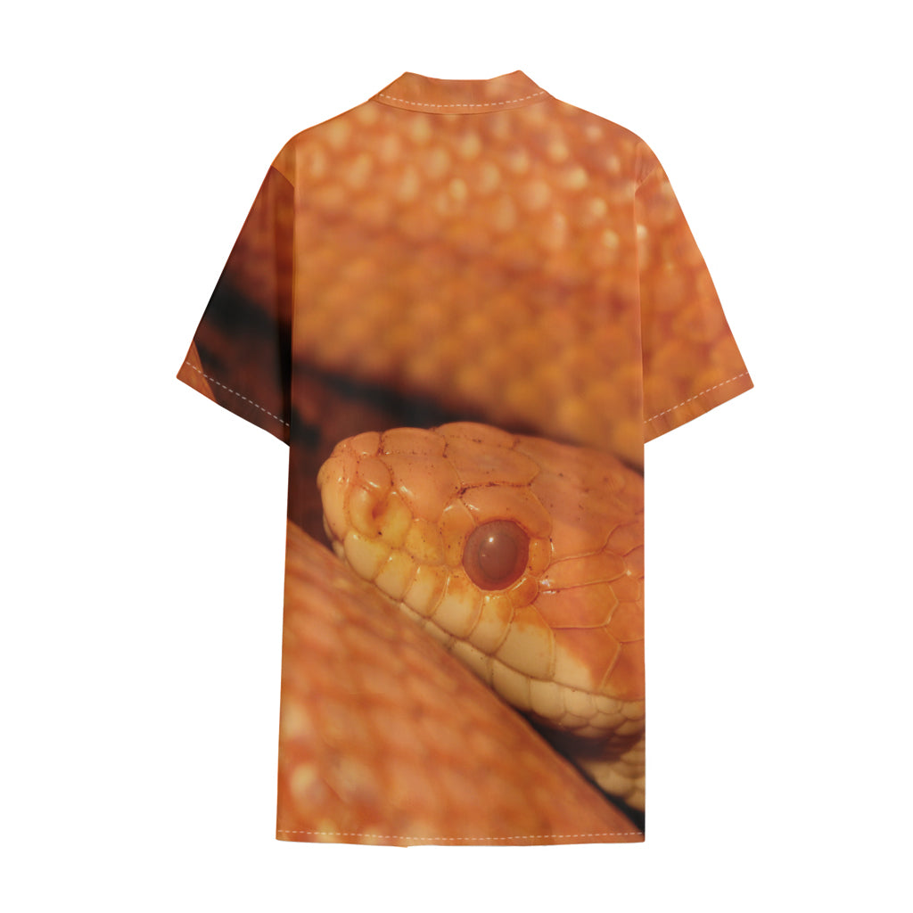 Orange Snake Print Cotton Hawaiian Shirt