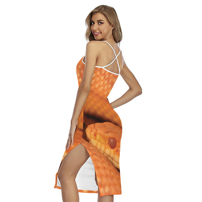 Orange Snake Print Cross Back Cami Dress
