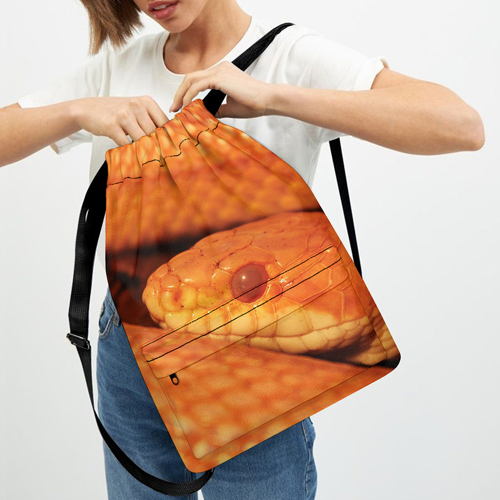 Orange Snake Print Drawstring Backpack