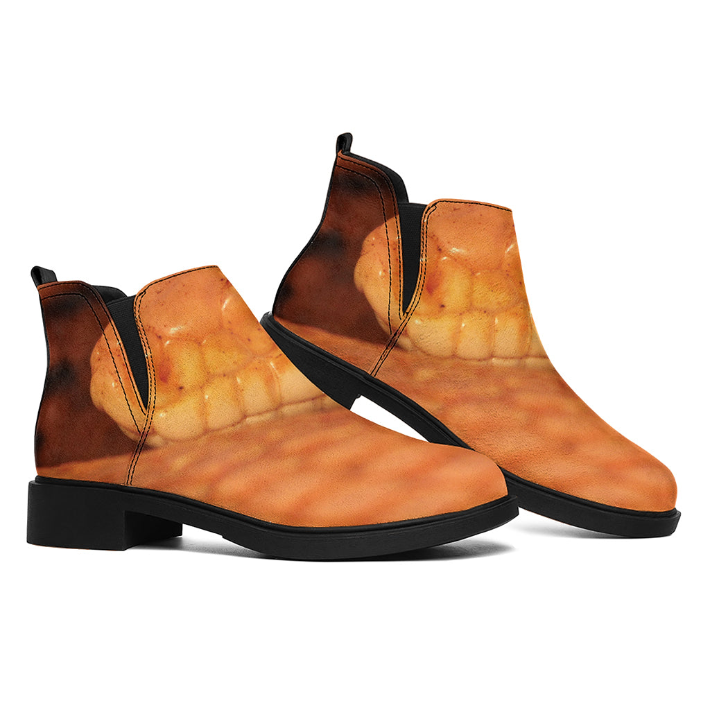 Orange Snake Print Flat Ankle Boots