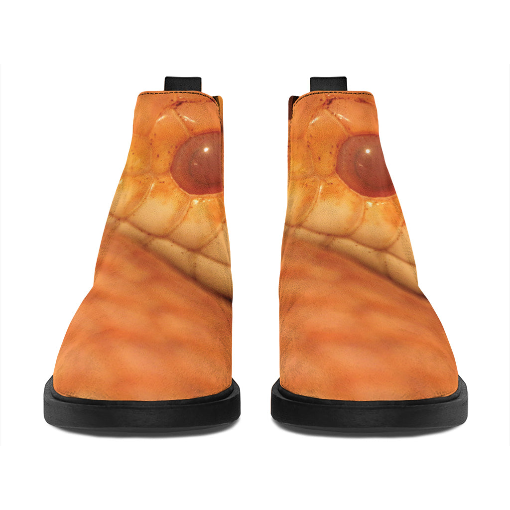 Orange Snake Print Flat Ankle Boots