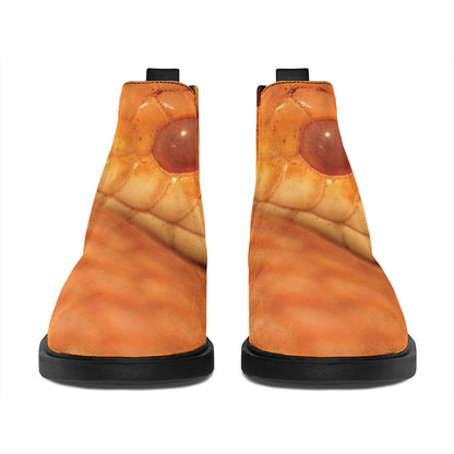 Orange Snake Print Flat Ankle Boots