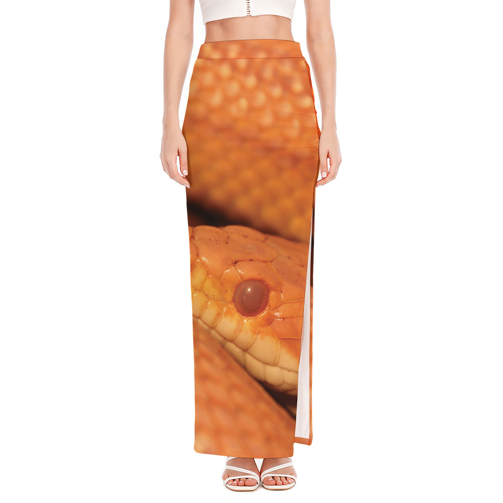 Orange Snake Print High Slit Maxi Skirt